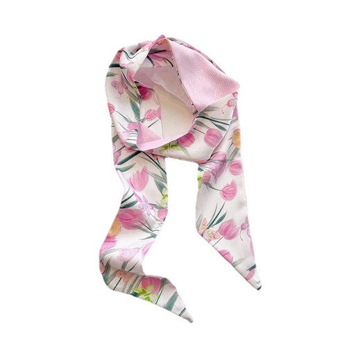 Give you a small fafa rose pink long double-sided small silk scarf female hair tie hair streamer decorative scarf