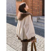 仿貂绒连帽外套女2025冬季新款宽松慵懒风加绒加厚仿皮草毛绒大衣