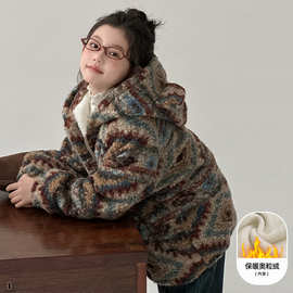 女童毛毛衣外套冬季新款儿童加绒加厚上衣女孩棉袄中大童保暖棉衣