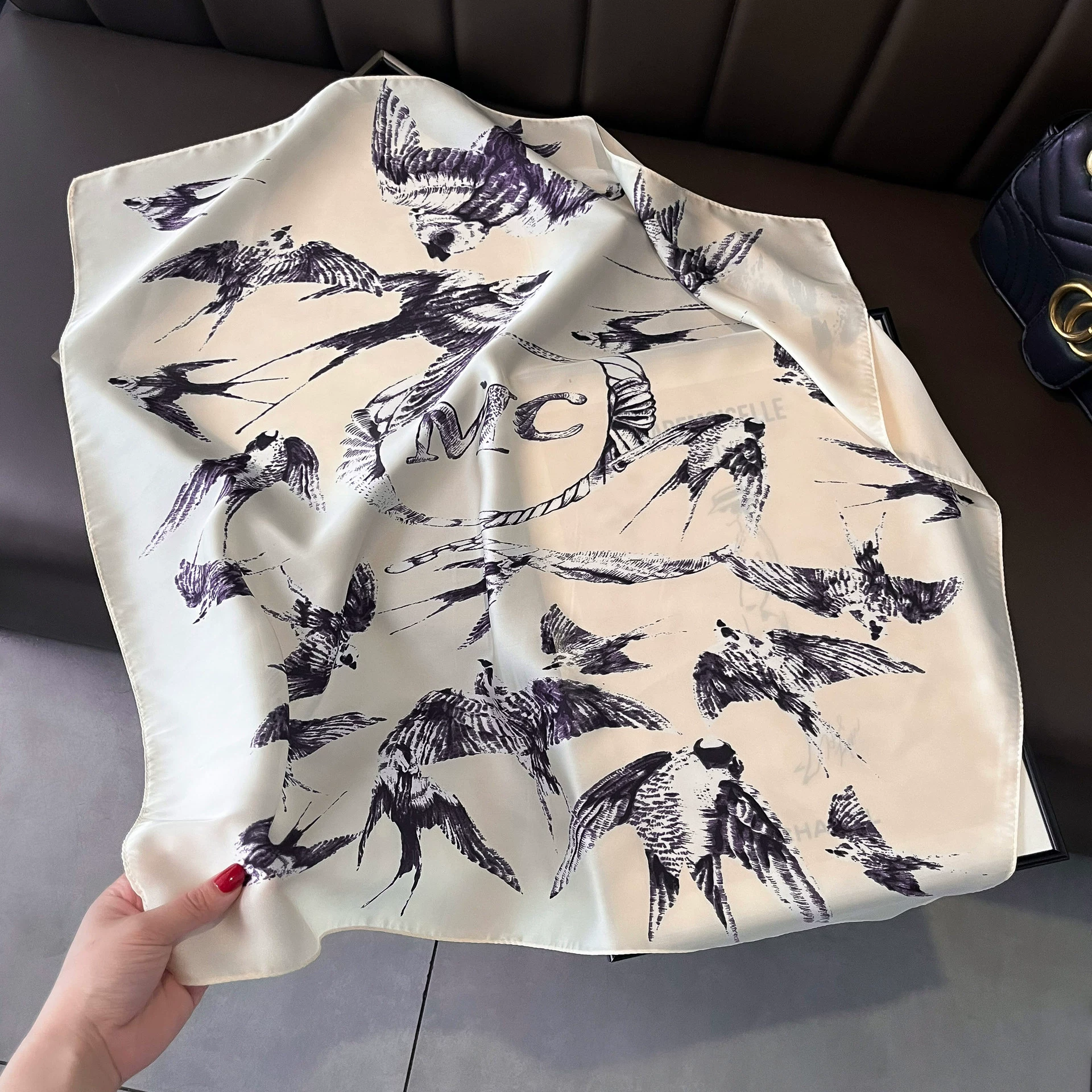 Silk retro fashionable handkerchief, scarf, 2023