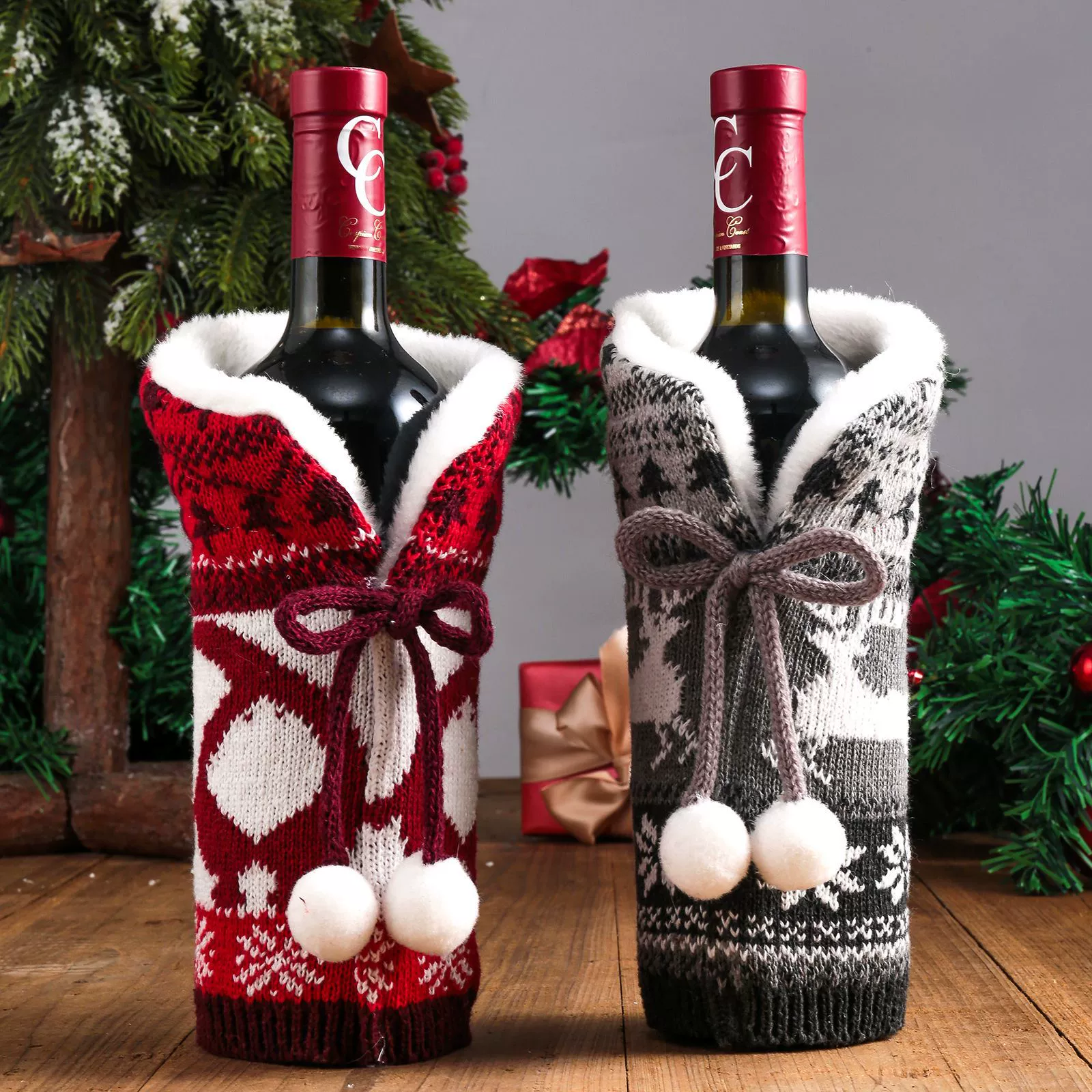 2021 кросс‑бордер новый шарик для пряжи knitted red wine набор рождественских украшений атмосфера принадлежности набор для украшения бутылки вина