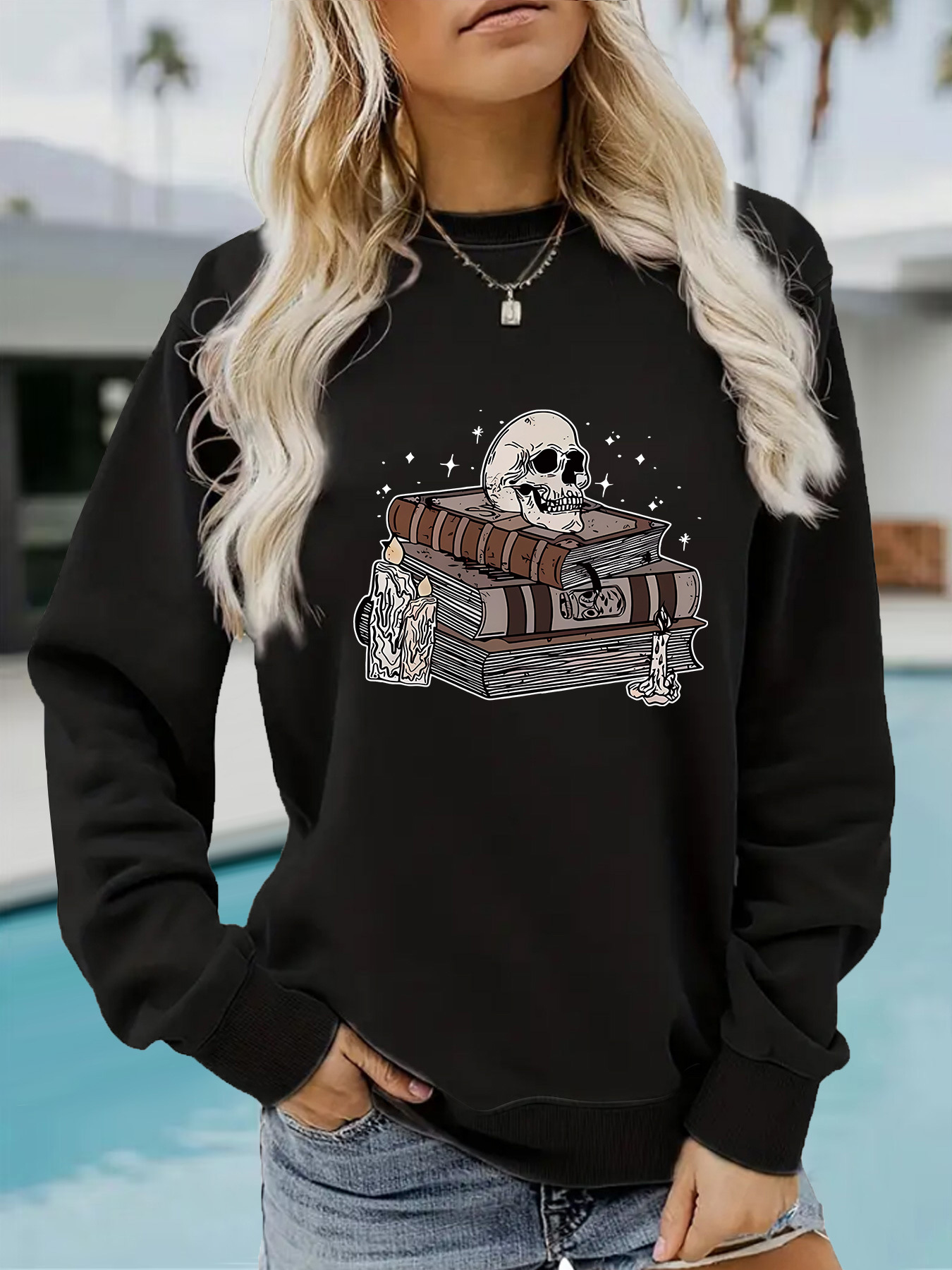 Women's Sweatshirt With Halloween Print Long Sleeve Pullover_voghion.com