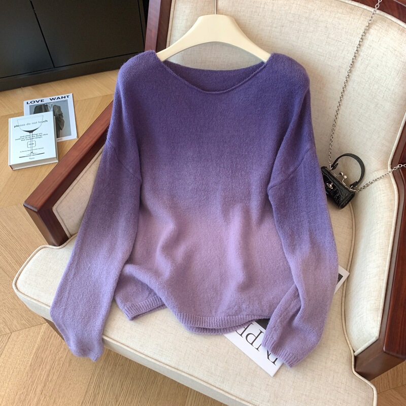 实拍秋冬季新款外穿内搭洋气上衣高级感宽松显瘦渐变圆领毛衣女|undefined