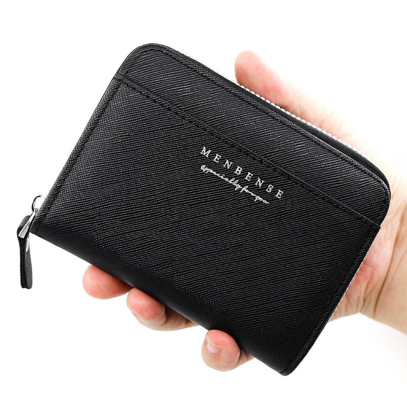 Hombres de la moda de cremallera corta cartera de embrague de negocios de la vendimia monedero bolsa de identificación de color sólido carta cartera
