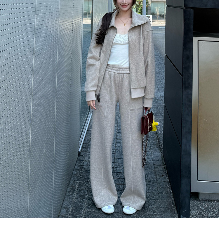 小暖炉特舒绒加厚立体分割剪裁显瘦大翻领卫衣秋季运动休闲套装女|undefined