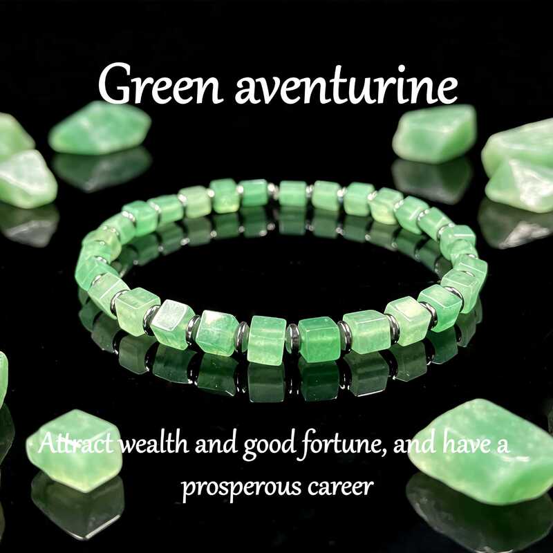 Green Aventurine Energy Bracelet for Wealth - Fresh Light Green Square Beads for Prosperity and Career Success, Simple Elastic String