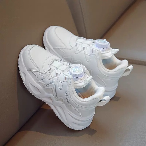 Girls' Shoes Sports Shoes 2024 Spring and Autumn New Children's Dad's Shoes for Big Children and Students Swivel Button White Shoes