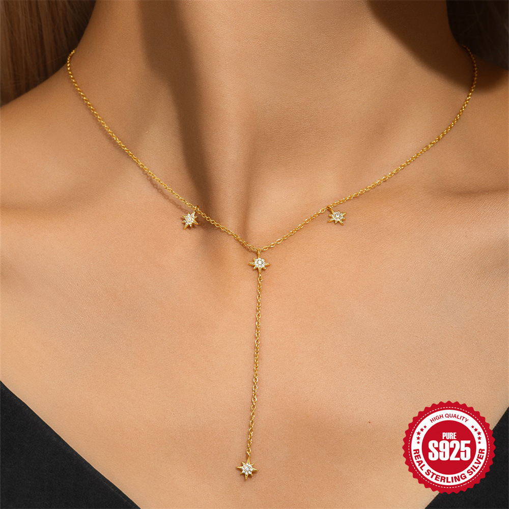 Nueva plata de ley s925 de alta calidad, borla larga en forma de Y, collar de diamantes flash estrella de ocho mandos, collar sexy de lujo ligero de nicho