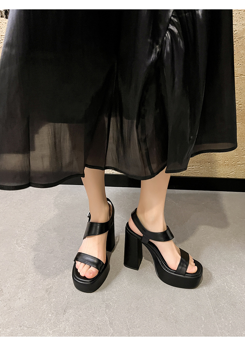 Sandal cao gót nữ mũi vuông quai ngang đế platform gót 12 cm — màu đen, màu trắng ngà chi tiết 9