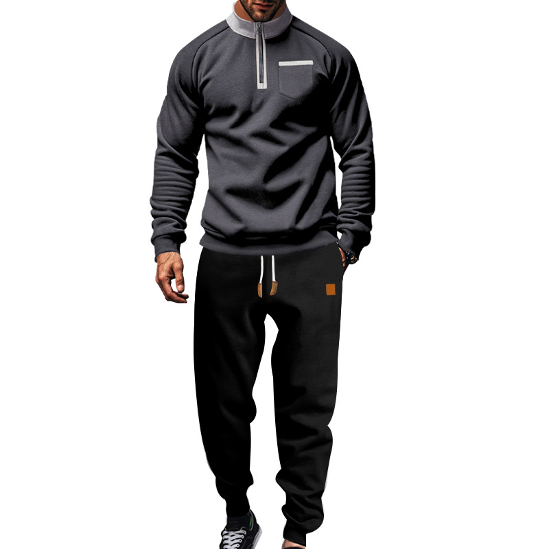 Herren Trainingsanzug Mit Stehkragen Und Fleece Kapuzenpullover_voghion.com