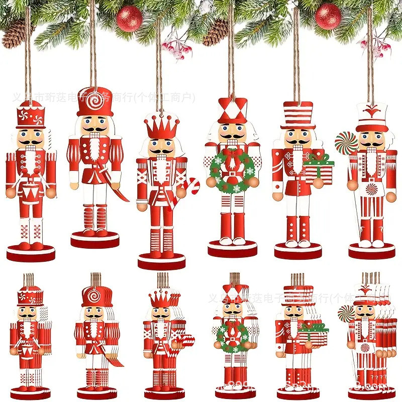 24件套跨境圣诞胡桃夹子装饰品木质挂件胡桃夹子圣诞树挂件装饰品