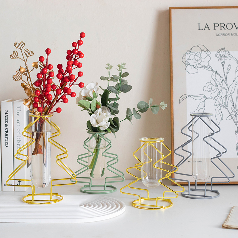 Navidad de hierro creativo vasija de vidrio forjado estilo de árbol hidropónico verde flor de plantación decoración de sala de estar decoración de oficina mesa