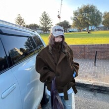 韩系高领双面毛呢外套女2025冬季系带高级设计感小众短款呢子大衣