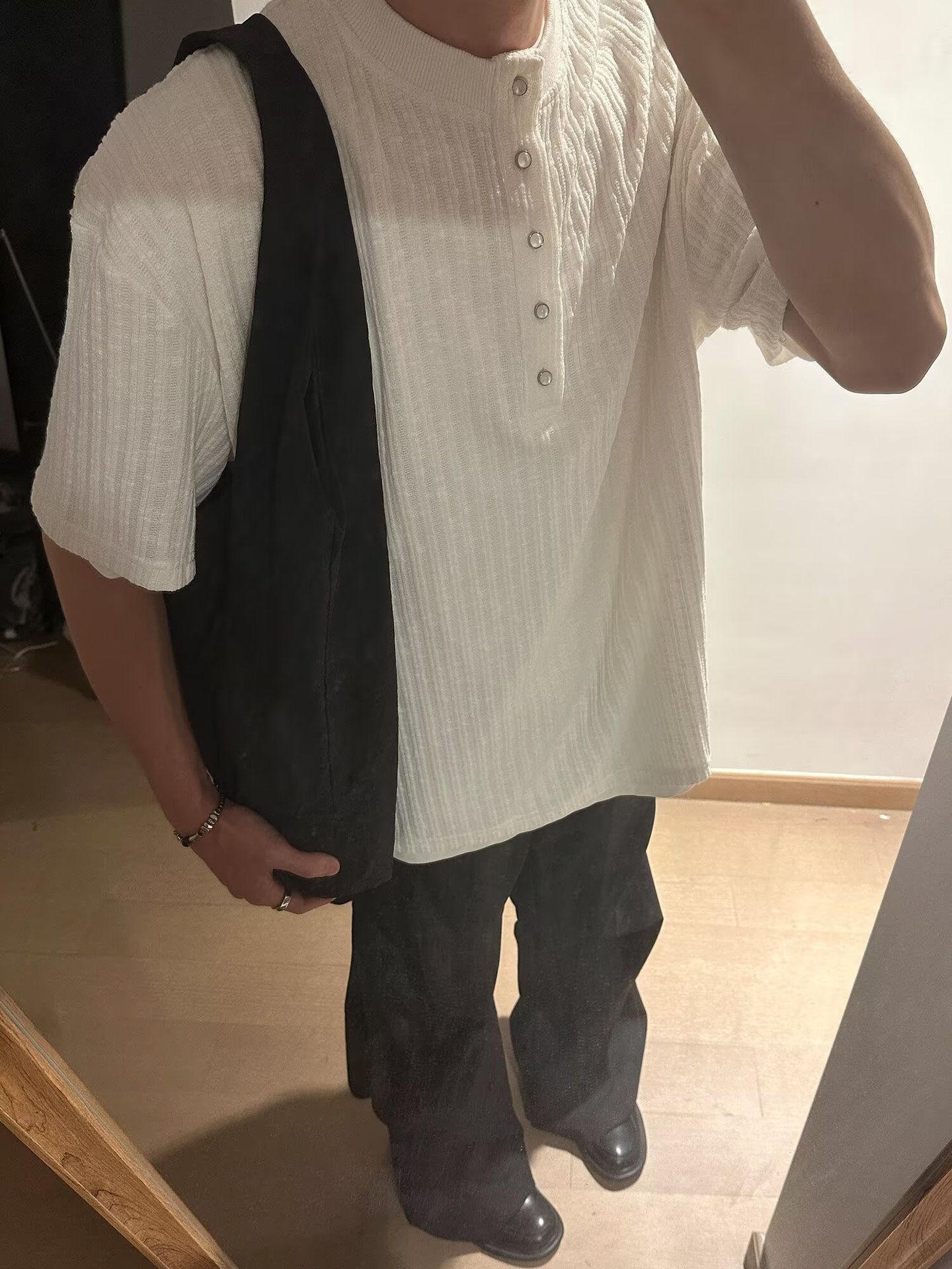 Herren Henley Shirt Waffelstruktur Langarm Button Pullover_voghion.com