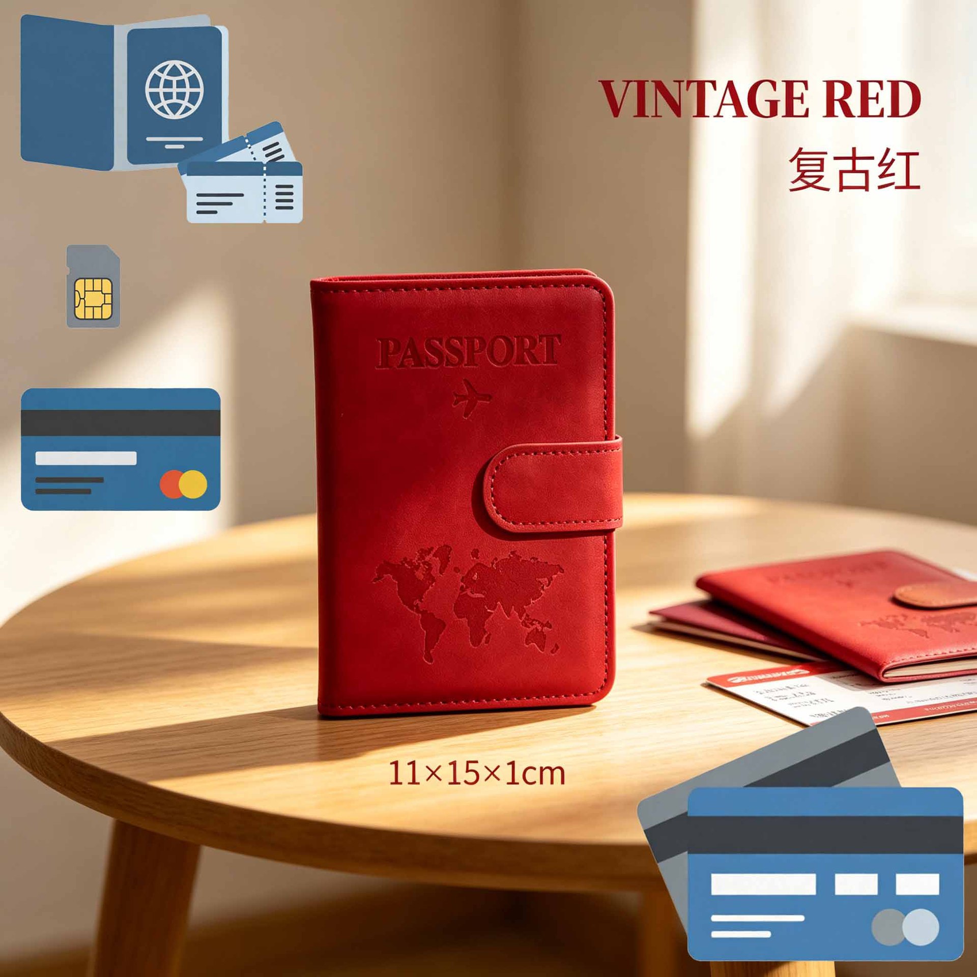 Passport Holder Multifunctional SIM Card Slot Matte PU