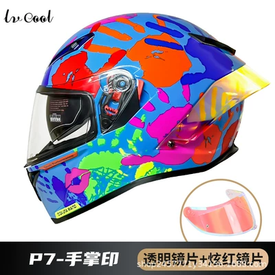Dpt Electric Vehicle Riding Helmet, Motosiklet kaskı (dəbilqə) - p7-palm-print-with-transparent-red-lens-m