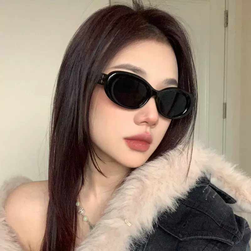 赵露思同款欧美复古椭圆小框猫眼镜女防晒太阳眼镜网红韩版gm墨镜