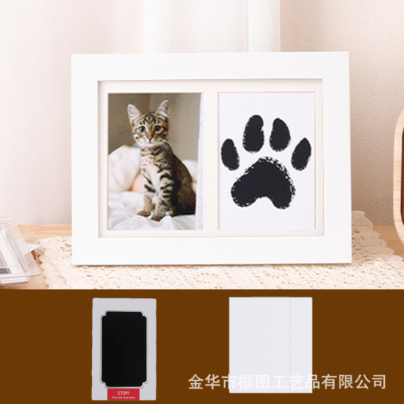 Cross-Border DIY Paw Print Frame for Dogs and Cats, No-Wash Ink Pad, Pet Paw Print Commemorative Photo Frame Display Stand