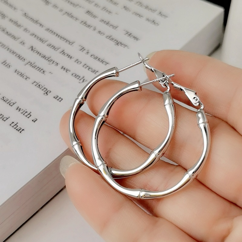 Bamboo earrings, silver 925 sample, light luxury style, 925 sample silver