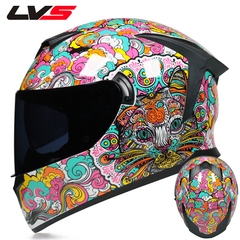 LVS casco de la motocicleta estándar nacional de los hombres y las mujeres del casco completo de doble lente de invierno motocicleta eléctrica Bluetooth cabeza Gris Cuatro Estaciones