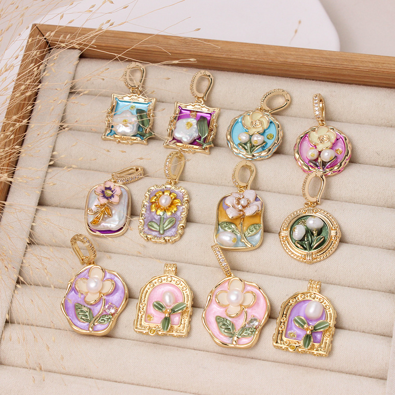 6g Weight Pendant Jewelry Making Type DIY Ornament Accessories Classification 1 Piece Quantity Freshwater Pearl, Copper Material Flower Pattern All Seasons Season Plating Design Chinoiserie, Classical Style 1 Piece Freshwater Pearl Copper Flower Pendant 8