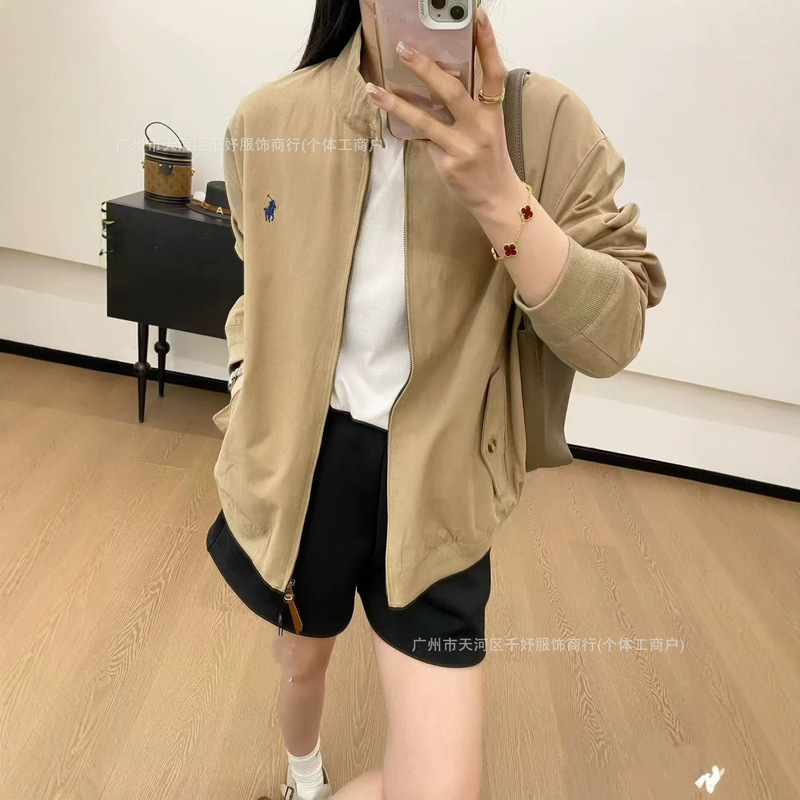Rl Ralph Polo Embroidered Logo Jacket, Harrington Short Autumn/Winter Coat for Women, Loose Fit