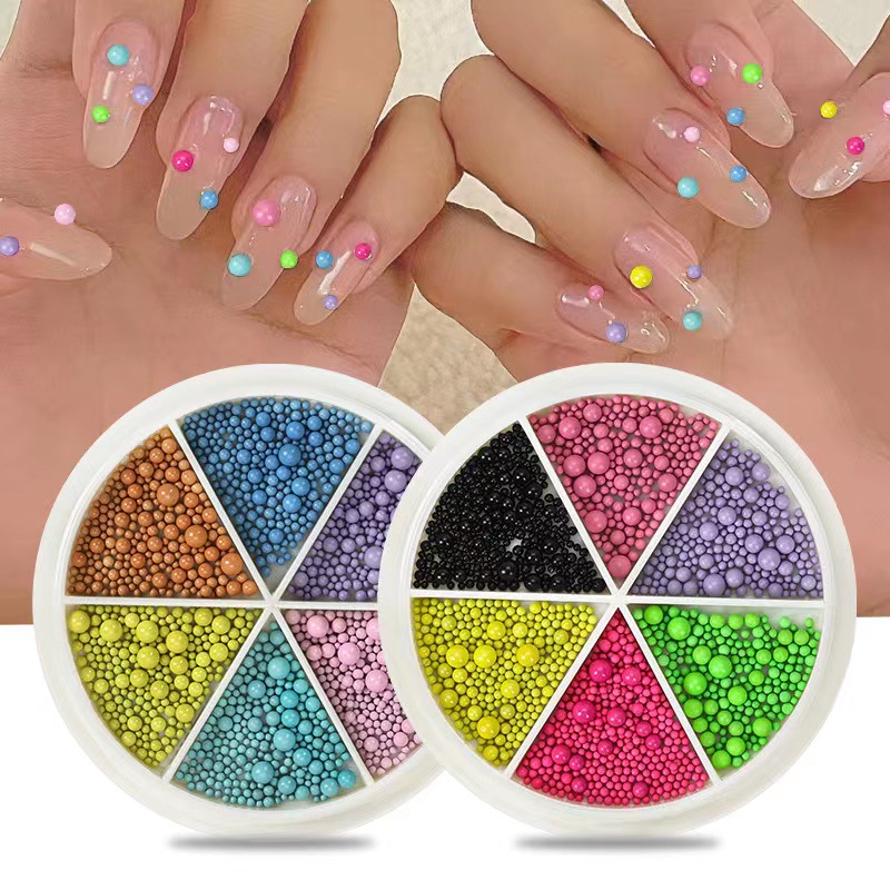 Nueva manicura macaron color bola de acero tamaño mezclado redondo bola de acero color caramelo 6 rejilla pétalo en caja bola de acero