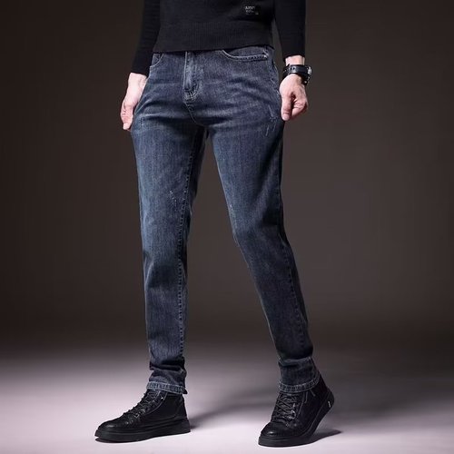 Men's Jeans Autumn/Winter 2024 Slim Straight Elastic Black Petite Length Pants for Men Korean Style Trendy Design