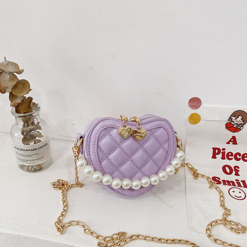 Bolso de mensajero en forma de corazón lindo para niñas 2021 nuevo bolso para niños estilo occidental perla portátil princesa mini Satchel