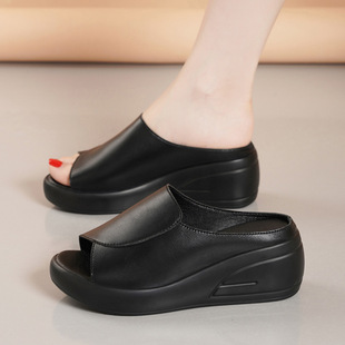 plus size All-match Casual Thick Bottom Wedge Slippers Women's 2025 New Style Fish Mouth Outdoor Non-slip Sandals and Slippers for Women