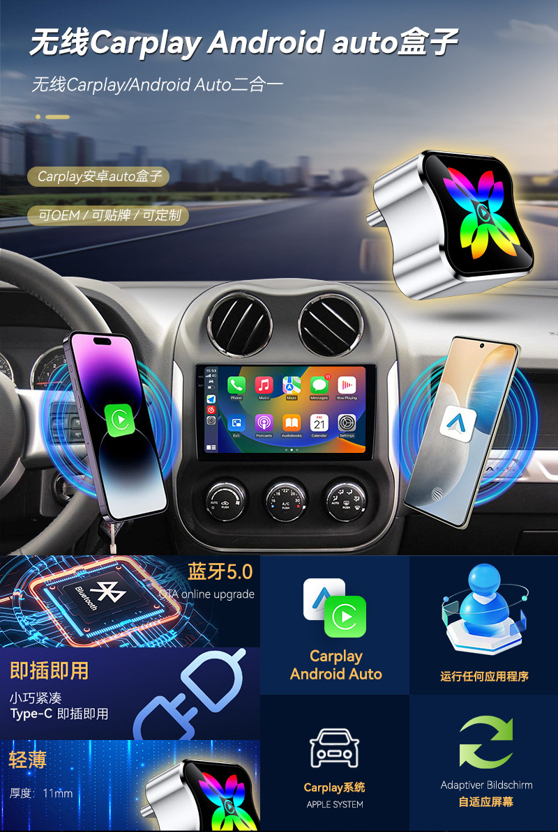 Cross-Border Wireless Carplay Adapter Two-In-One Car-Machine Interconnection Box Android Autocarplay Box