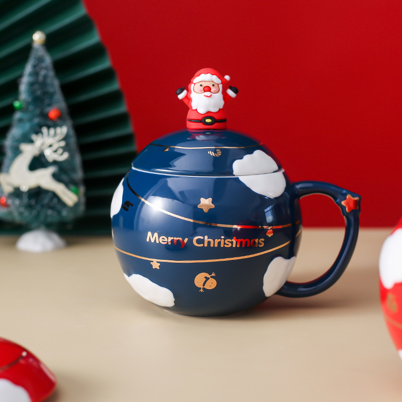 Creativo Navidad regalo Taza de cerámica Planeta de dibujos animados taza nórdica pareja taza de agua taza de café con tapa cuchara