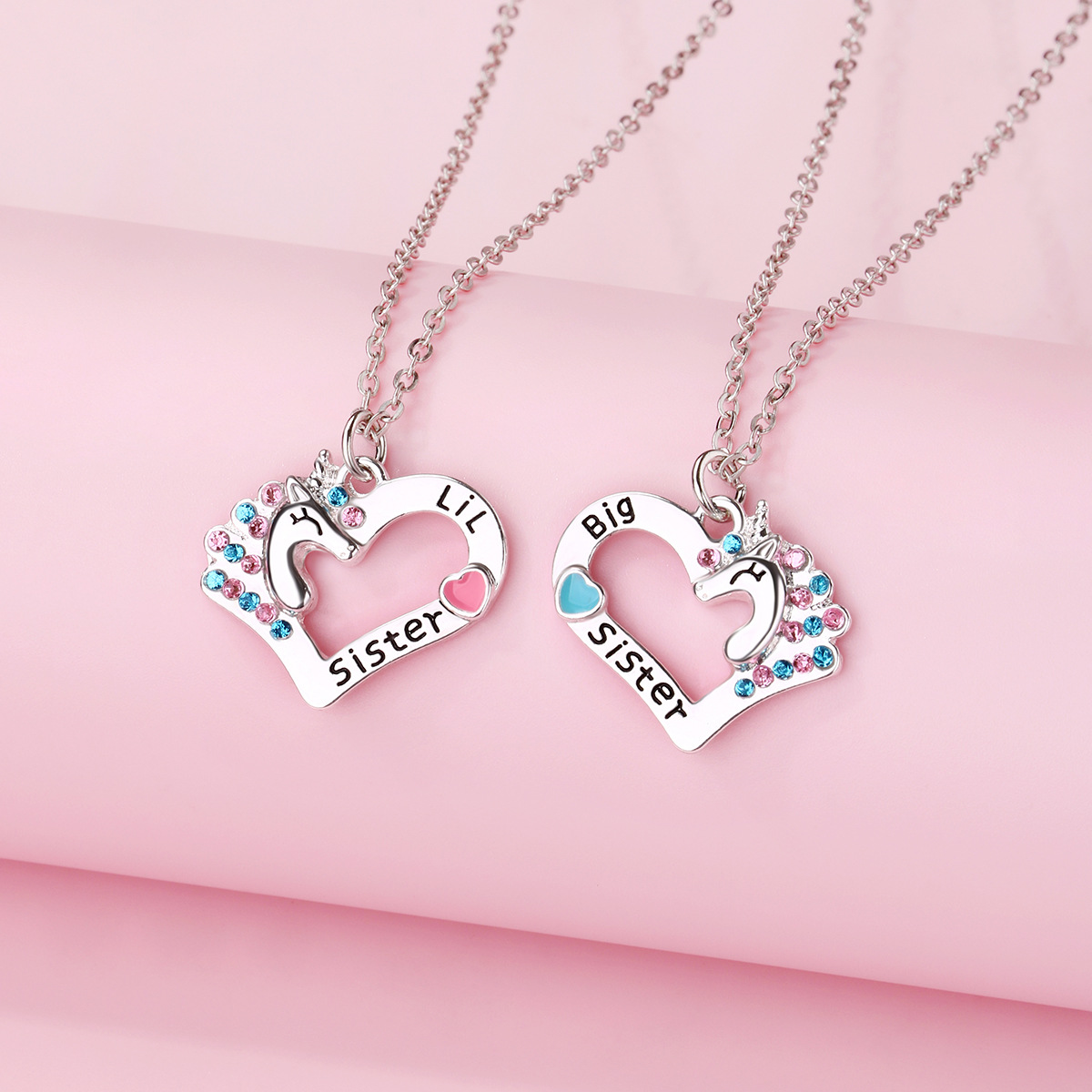 Cute Letter Heart Shape Alloy Inlay Rhinestones Kid'S Pendant Necklace display picture 4