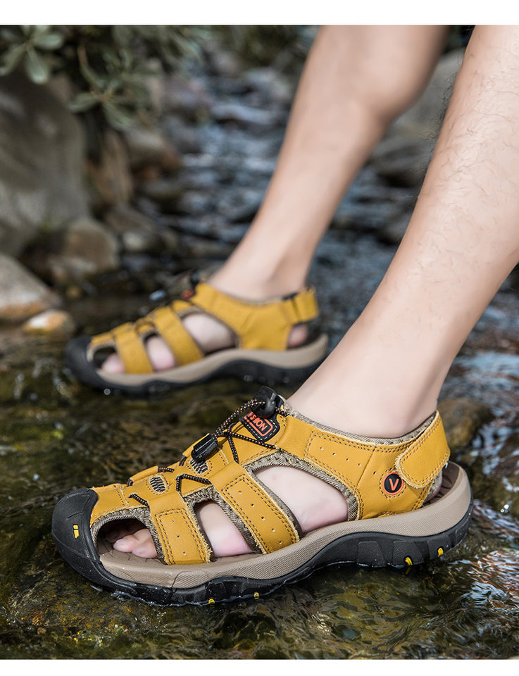 Dép sandal nam da thật quai ngang may thủ công chống trượt, cỡ lớn đến 48 — 7239 Xanh quân đội, 7239 màu xanh lam, 7239 màu đen, 7239 nâu sẫm chi tiết 21