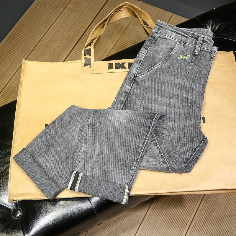 Spring and Summer New Style Stretchy Ash Gray Ripped Jeans for Men, Slim Fit Cropped Pants, Korean Style Slim Straight Street Fashion Pants Spring and Summer New Style Stretchy Ash Gray Ripped Jeans for Men, Slim Fit Cropped Pants, Korean Style Slim Straight Street Fashion Pants