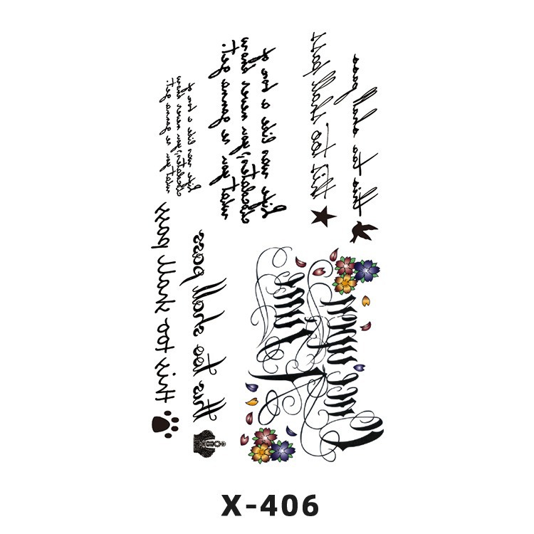 Arco de flor pequeña pegatinas de tatuaje fresco 3D dibujos animados transfronterizo Henna rosa impermeable texto en inglés pegatinas de tatuaje