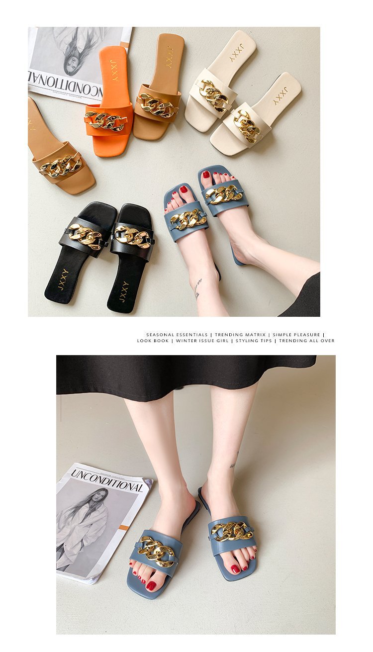 2023 Summer New Women's Slippers Square Toe Flip-flops Flat Bottom Soft bottom large size 42 foreign trade foreign wear women's slippers_voghion.com