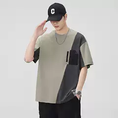 Black Technology Ice Silk Cool Summer New Short-sleeved T-shirt Men's 2025 Trendy Contrast Color Loose Casual Half-sleeved Top