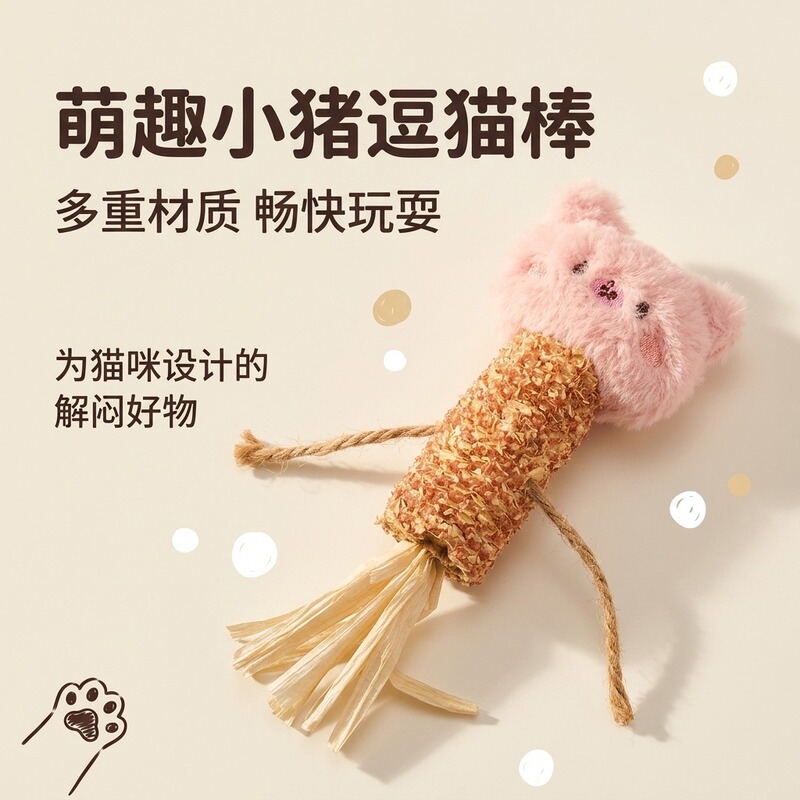 New cute pet toy: pig-shaped corn cob cat stick with raffia, durable and scratch-resistant, relieves boredom and keeps cats entertained New cute pet toy: pig-shaped corn cob cat stick with raffia, durable and scratch-resistant, relieves boredom and keeps cats entertained