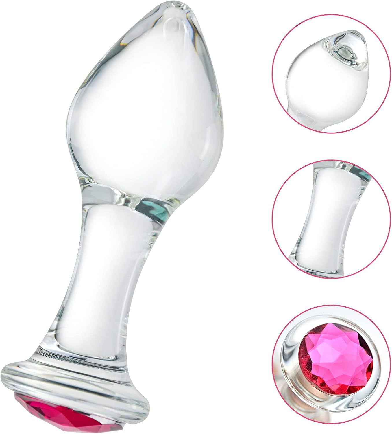 Crystal Glass Anal Plug with Beaded Design, Transparent Small Size for Beginners — detail image 5