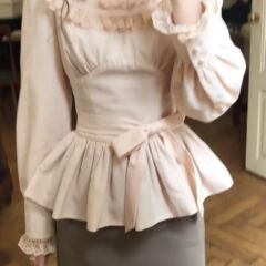 日系甜美感长袖衬衣套装女秋季设计感收腰撞色显瘦短裙两件套2025