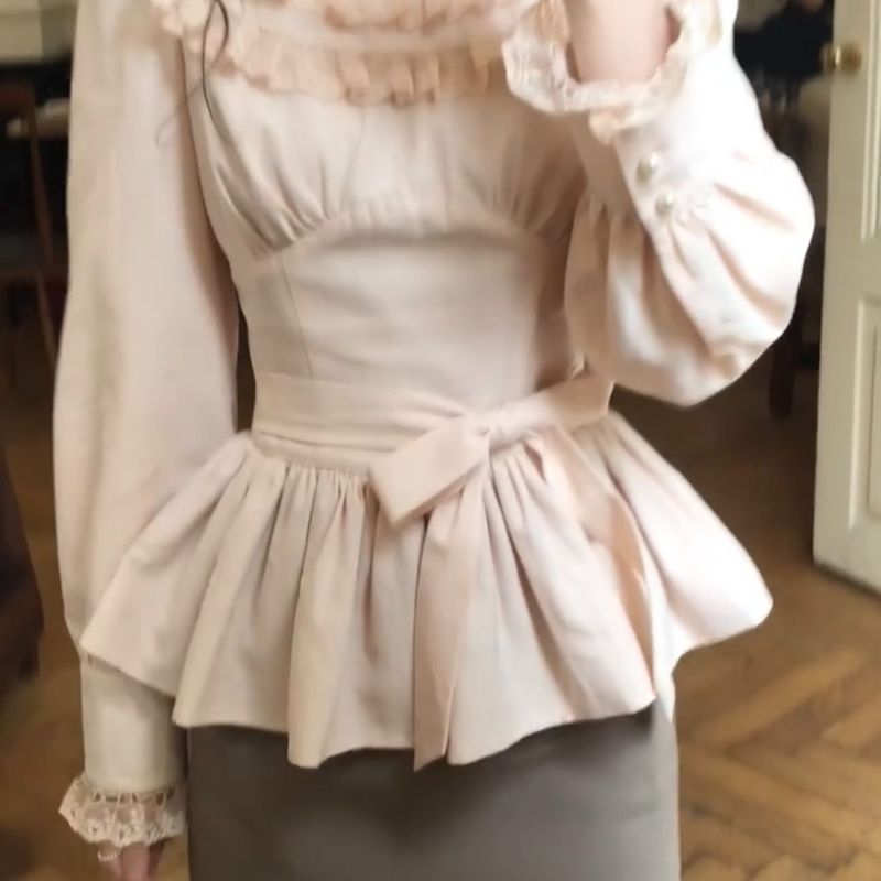 日系甜美感长袖衬衣套装女秋季设计感收腰撞色显瘦短裙两件套2025|undefined