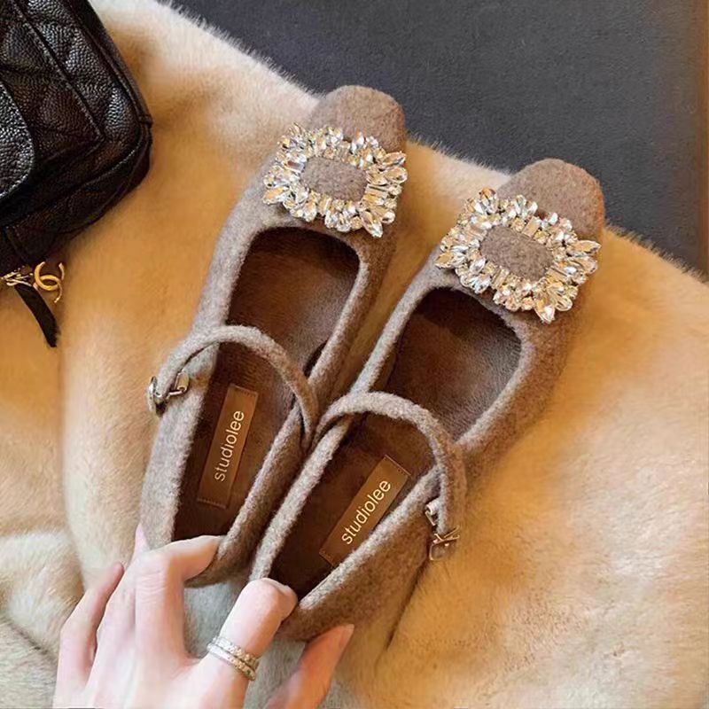 Zapatos de piel francesa Grape Mom Cena Liz ~ Hebilla de perforación cabeza cuadrada pequeña con suave tacón grueso zapatos Mary Jane