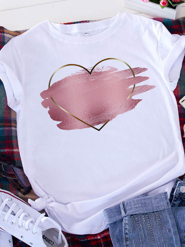 Valentine's Day women's clothing short-sleeved t-shirt fashion printed love independence station European size base shirt