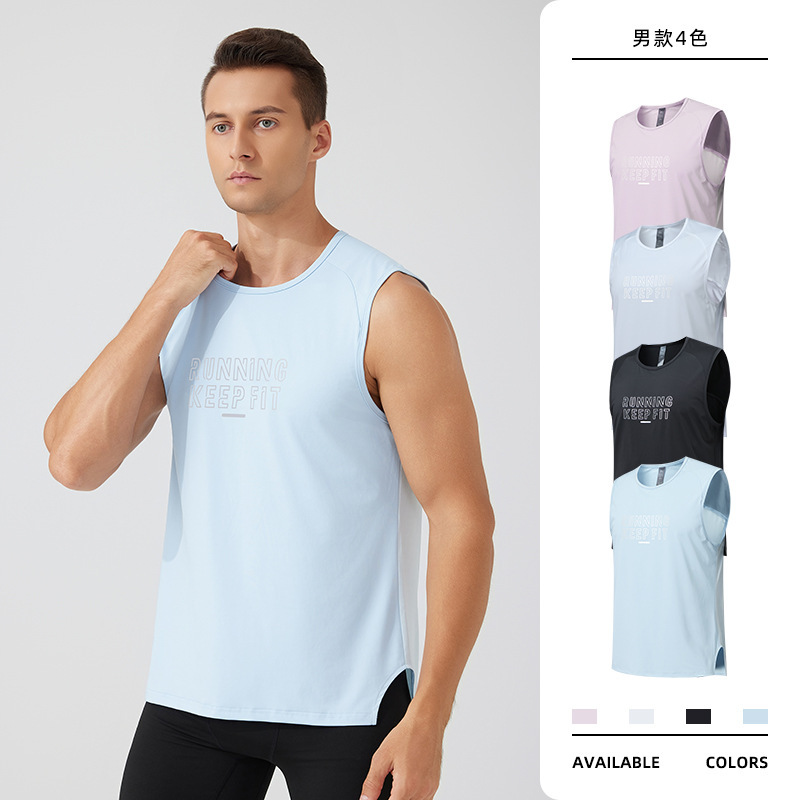 Spring and Summer New Quick-Drying Vest Outdoor Running Sleeveless Sports T-Shirt Men's Fitness Reflective Top Solid Color Vest
