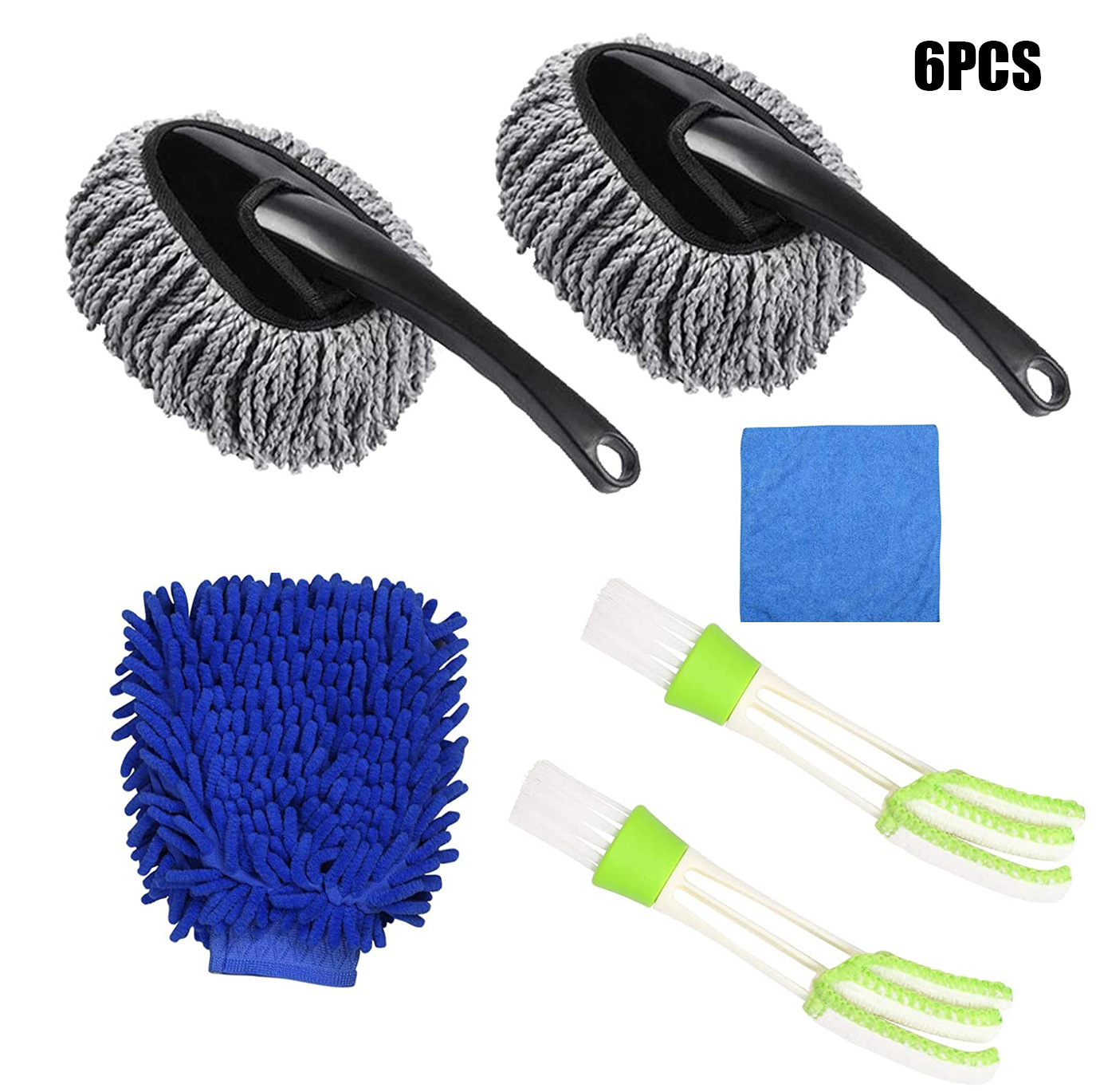 6件套汽车清洁刷套件超细纤维汽车刷和通风刷和雪尼尔清洗手套