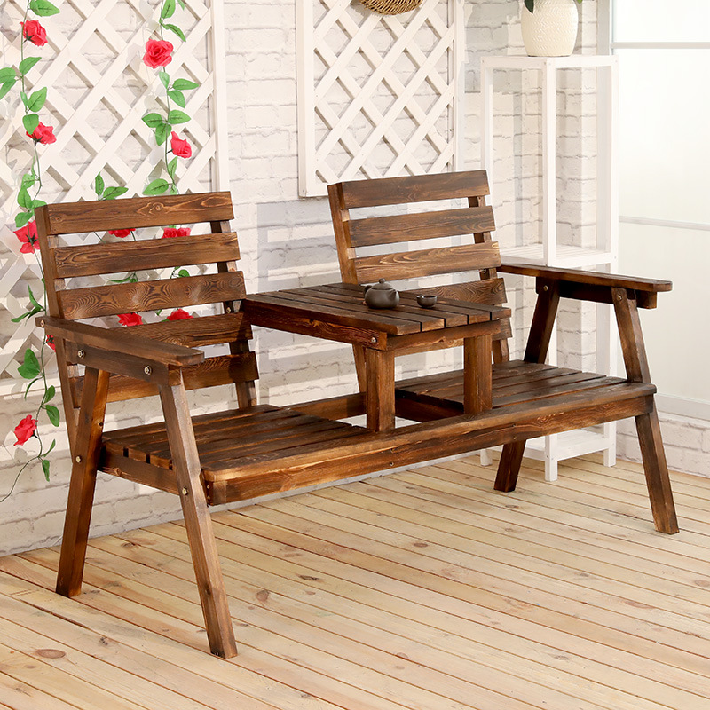 Rotten wood sofa and chair balcony leisure double courtyard garden table and chairs solid wood bench outdoor row chair home outdoor