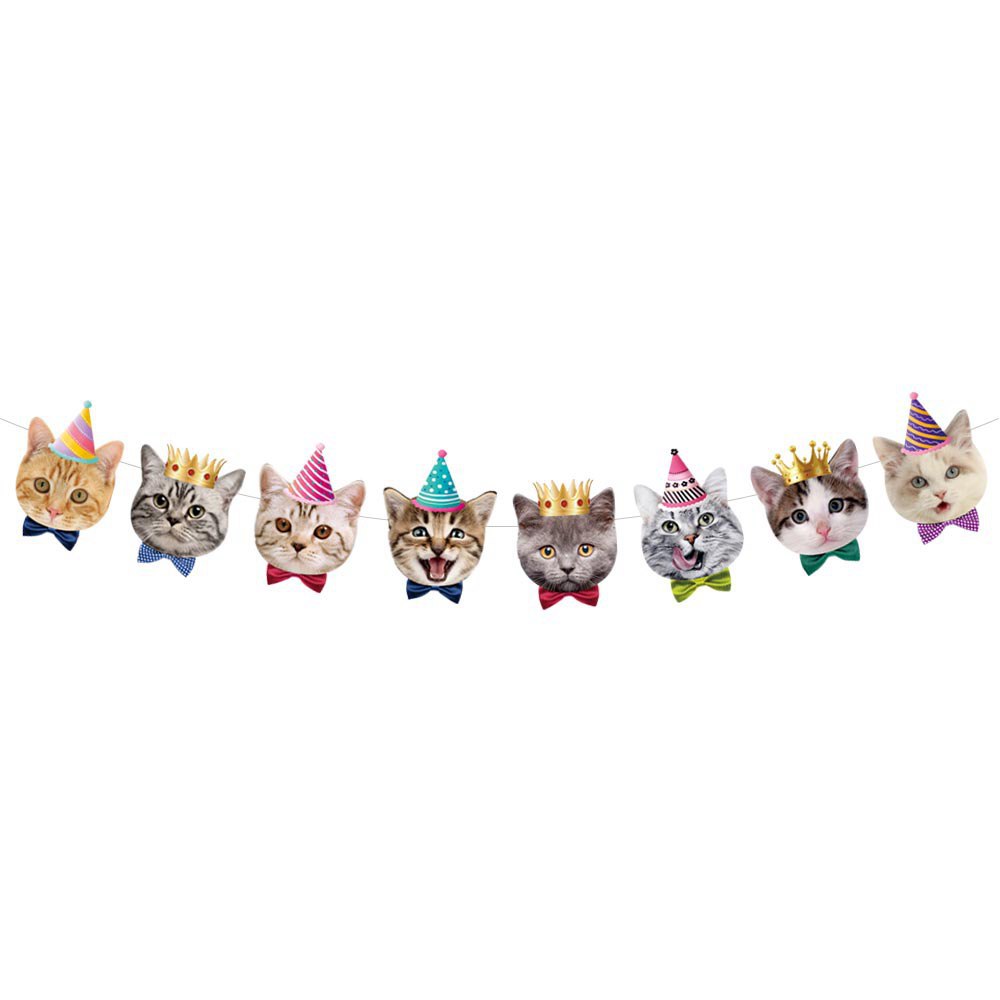 Nueva mascota gato tema cumpleaños fiesta decoración suministros dibujos animados gato cumpleaños bandera pastel Tarjeta de inserción