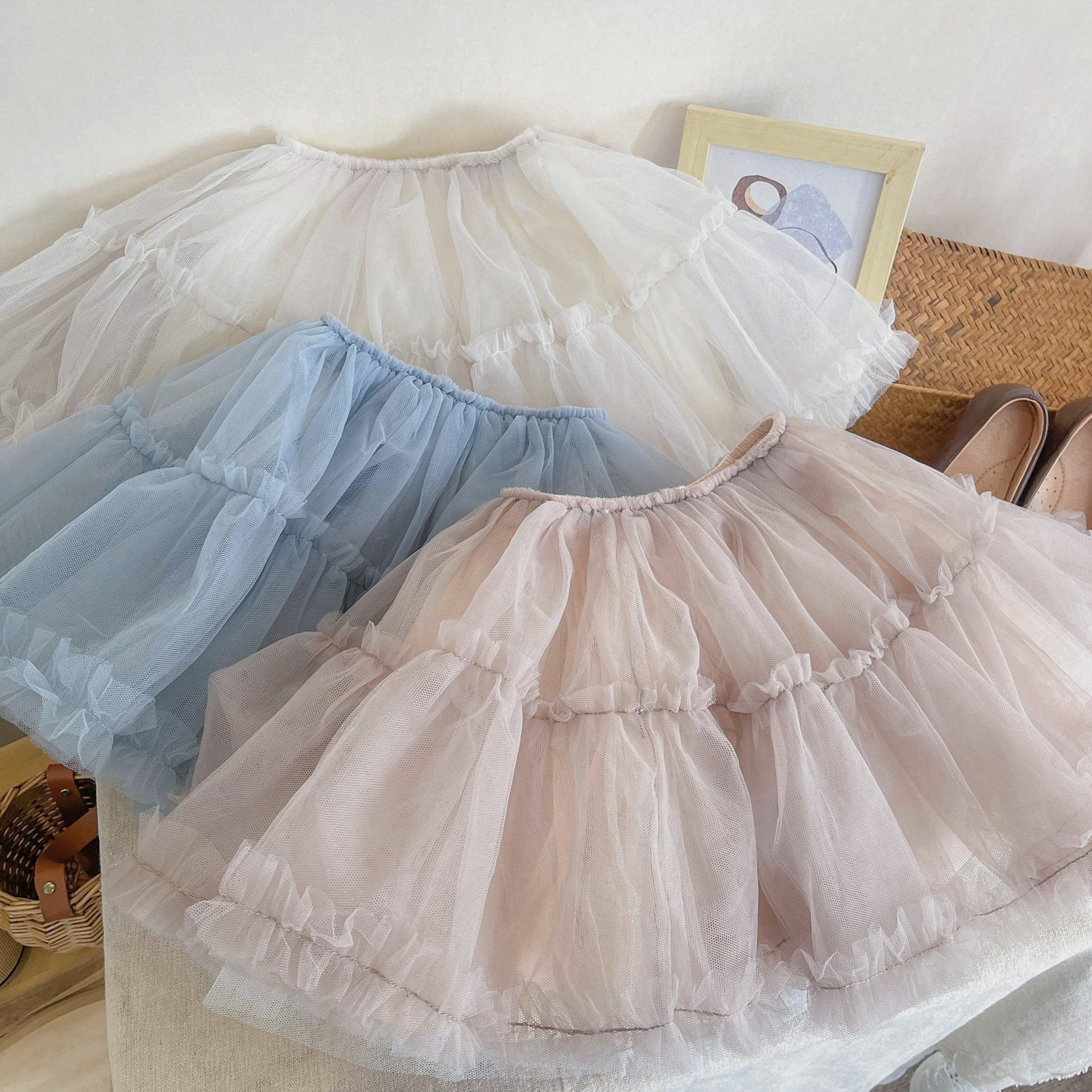 2024 spring new girls' spring and summer niche fluffy skirt gauze skirt baby spring new skirt