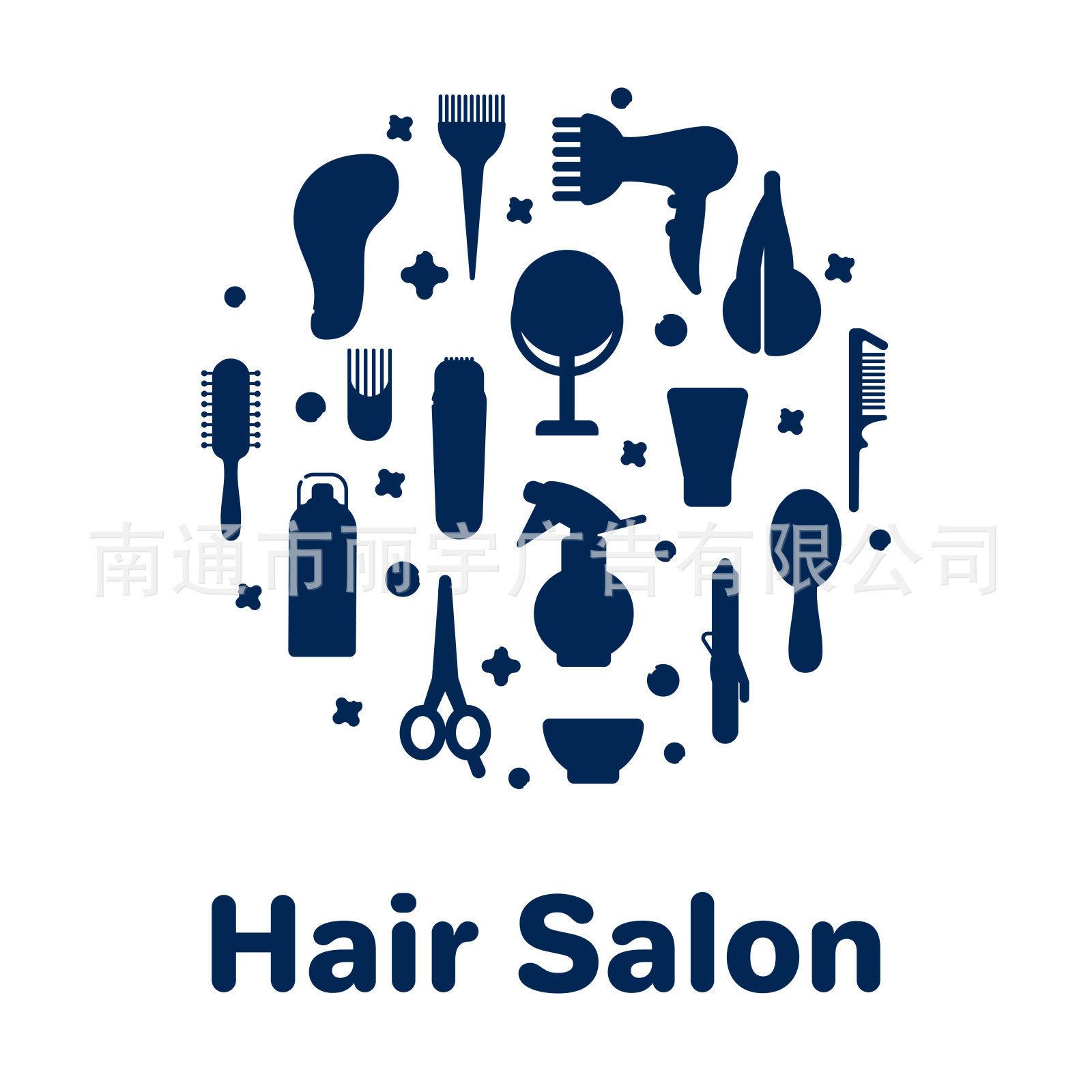 hair salon吹风机图案自粘可移除PVC墙贴  门贴 贴纸 装饰理发店